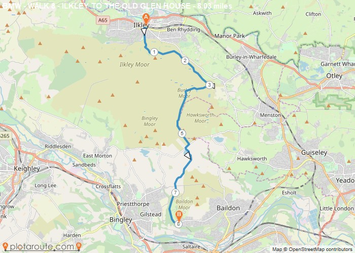 Map - Ilkley to the old glen house via Burley Moor