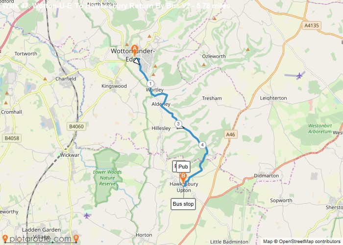 Map - Wotton-Under-Edge To Hawkesbury via Aldeney Map - Wotton-Under-Edge To Hawkesbury via Aldeney