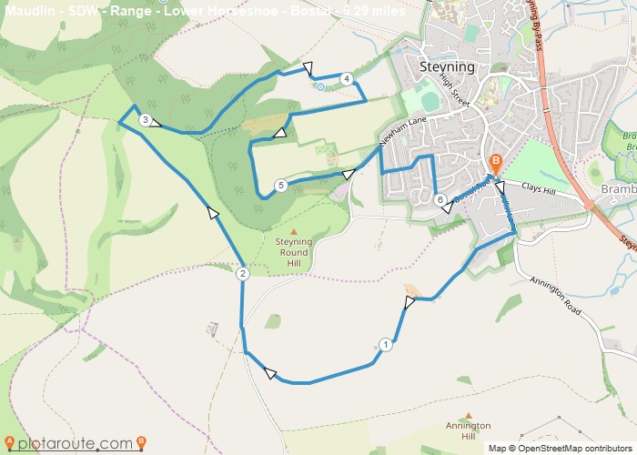 Map - Steyning via Lower Horseshoe and Bostal